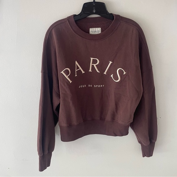 Abercrombie & Fitch Brown Fleece Paris Crewneck Sweatshirt 37578 - Picture 2 of 6